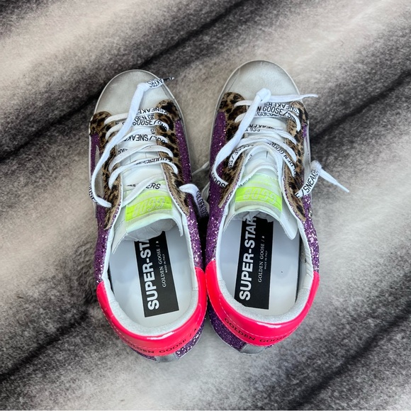 Golden Goose Superstar Suede Toe and Star Glitter Pink Ice Fuxia Fluo Sneakers - Picture 5 of 16